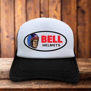 Bell Helmet Mens Trucker Hat Black Snapback Motorcycle Retro Logo Ball Cap